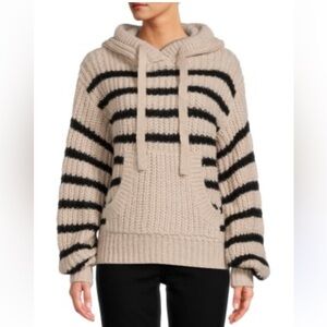 Rebecca Minkoff Vica Tan and Black Striped Chunky Knit Hooded Sweater